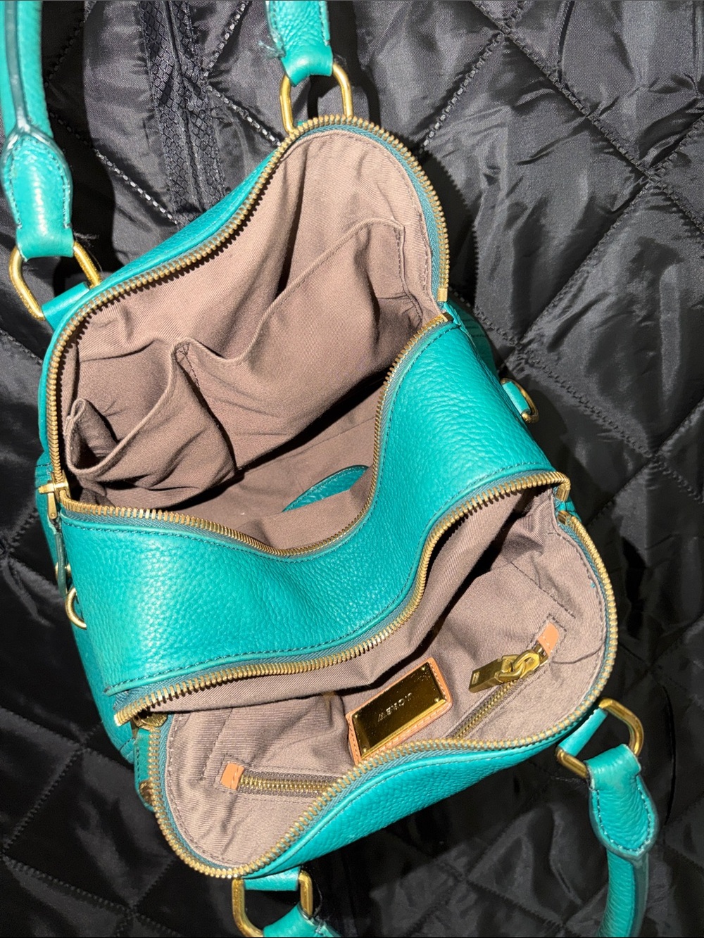 J. Crew Factory Teal Pebbled Leather Satchel - Picture 3 of 4
